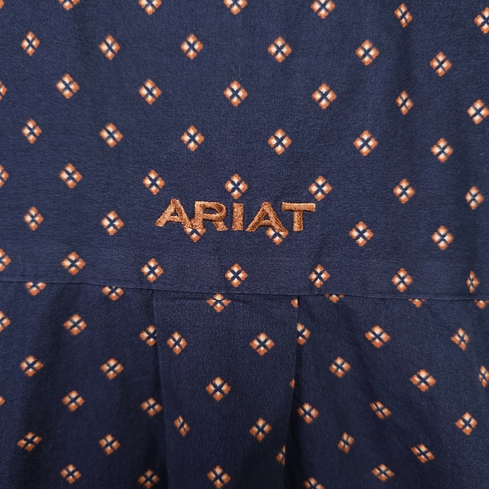 Ariat Kaiser Shirt Mens XXL Blue Tan Geo Print Long Sleeve Wrinkle Free Rodeo - Picture 14 of 16